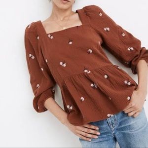 Madewell floral embroidered brown XS blouse